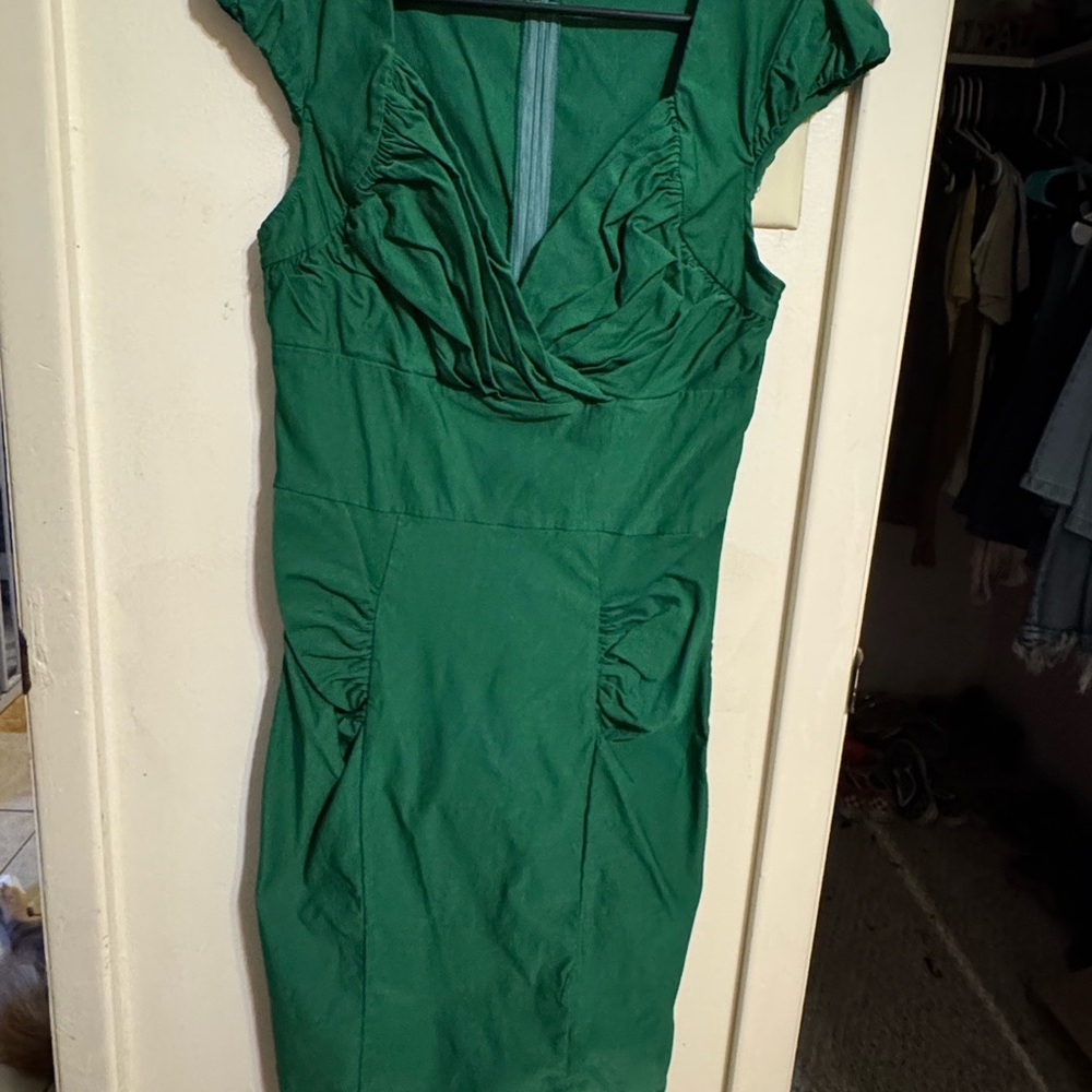Grace Karin Emerald Green Ruched Midi Sheath Dress